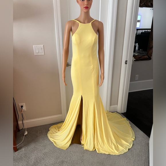 Long Formal Yellow Dress (new with tags) Spaghetti Straps, Split-Front, Backless - Picture 2 of 14